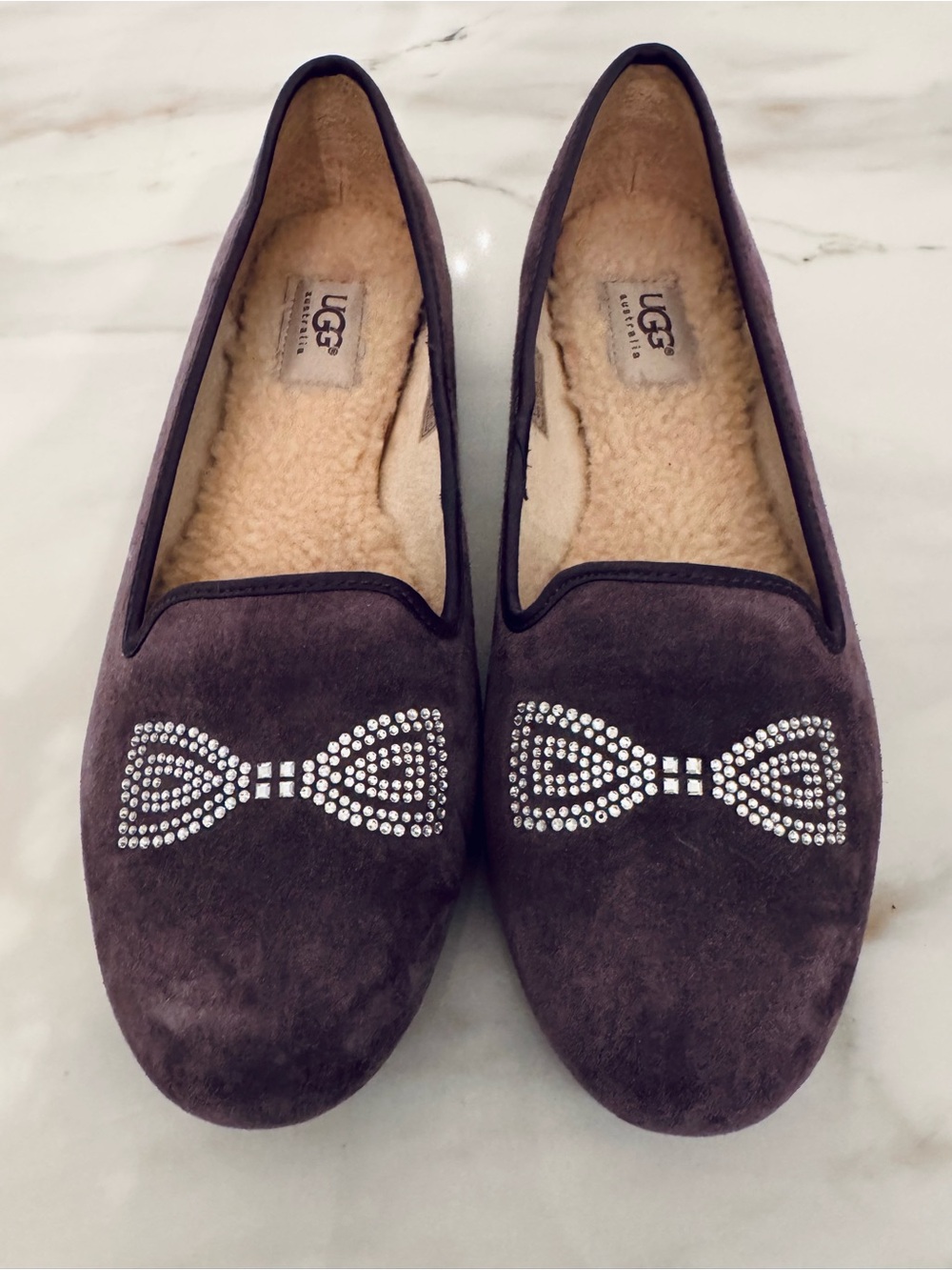 UGG Women's Dark purple Suede Crystal Bow Loafers